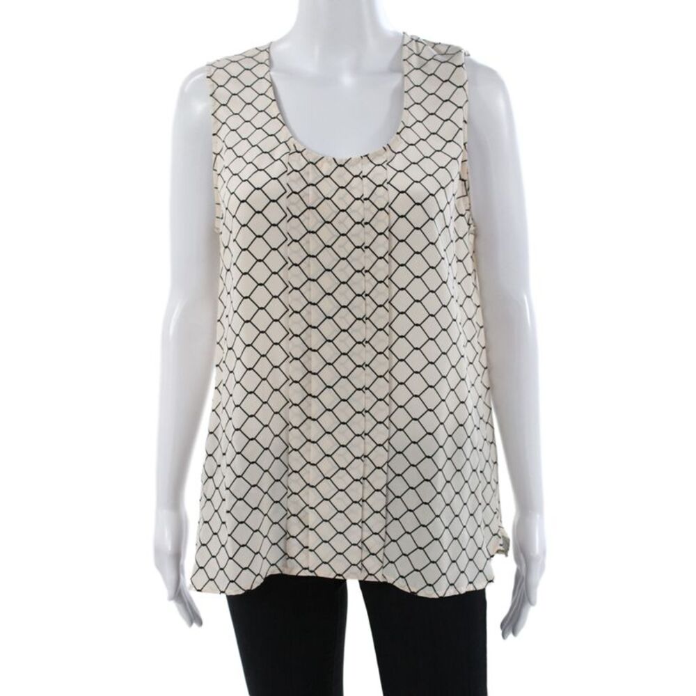 Barneys New York Womens Silk Argyle Scoop Neck Sleeveless Tank Beige Size M